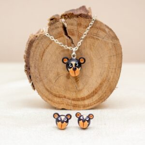 jucumari, oso, animal, bisuteria, porcelana fría, collar, aretes, manos obreras, bolivia, hecho a mano, artesanías