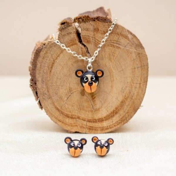 jucumari, oso, animal, bisuteria, porcelana fría, collar, aretes, manos obreras, bolivia, hecho a mano, artesanías